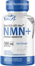 NMN Supplement 500mg NAD Supplement - Nutri Ultra High Absorption Stabilized NMN Nicotinamide Mononucleotide, 40% More NAD+ with Quercetin Phytosome & Black Pepper - mnm supplement (60 Capsules)