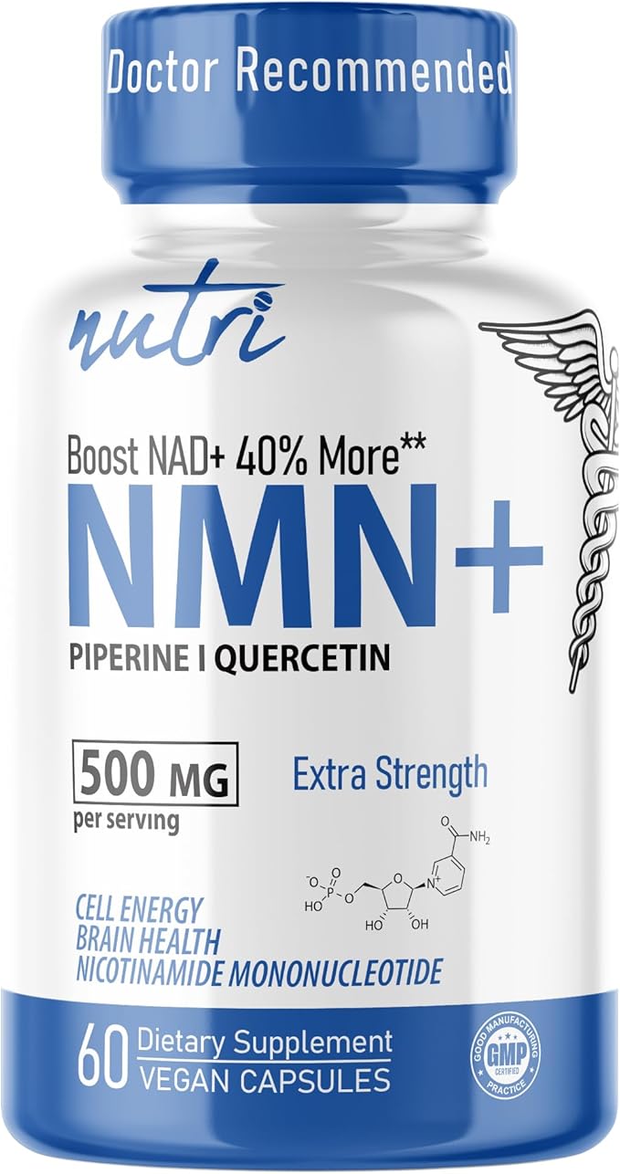 NMN Supplement 500mg NAD Supplement - Nutri Ultra High Absorption Stabilized NMN Nicotinamide Mononucleotide, 40% More NAD+ with Quercetin Phytosome & Black Pepper - mnm supplement (60 Capsules)