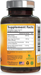 Turmeric Curcumin Supplement - 2000mg Organic Turmeric Per Serving - 95% Curcuminoids, Ginger & BioPerine Black Pepper for Best Absorption - Natural Vegan Joint Support, Bottled in USA - 120 Capsules