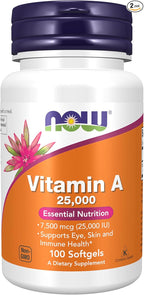 NOW Foods Vitamin A 25000 IU, 100 Sgels (Pack of 2)