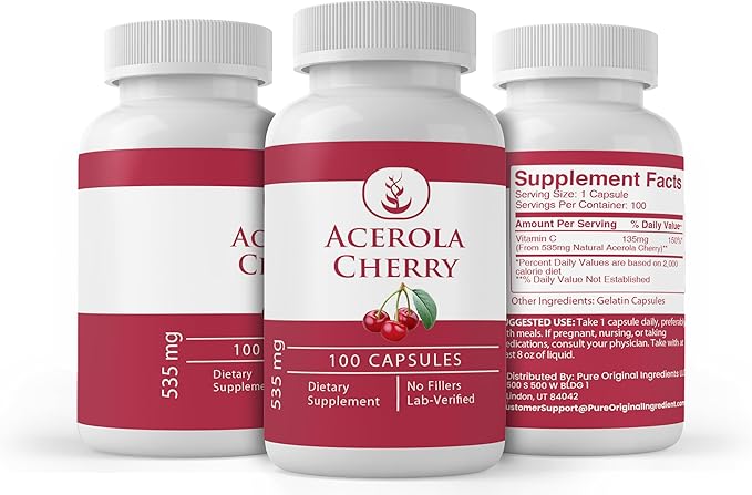 Pure Original Ingredients Acerola Cherry, (100 Capsules) Always Pure, No Additives Or Fillers