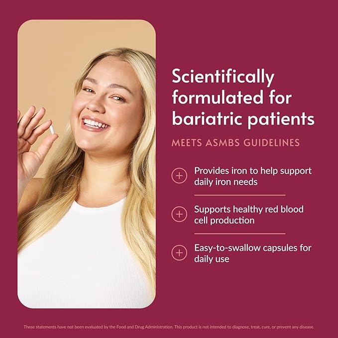 Bariatric Advantage Iron 45 mg with Vitamin C, Thiamin & Copper - Increased Absorption and Utilization - Easily Digestible for Bariatric Patients - 60 Count