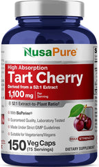 NusaPure Tart Cherry Capsules, 1100 mg, 150 Veg Capsules (Non-GMO, Vegan)