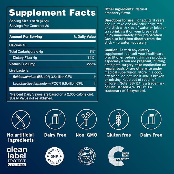 Puori Daily Probiotics & Prebiotics for Digetive & Gut Health - Immune Support Supplement with 13 Billion CFU & 4g Dietary Fiber - Shelf Stable for Bloating & Gas Relief