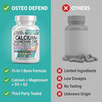 Allin1 Calcium Magnesium Zinc Supplement with Potassium, Copper, Strontium, Silica, Vitamin D3 K2, Boron, Vitamin B1 B12 Red Clover Herb Alfalfa Basil Pills for Men & Women Clean Nutra Osteo Defend