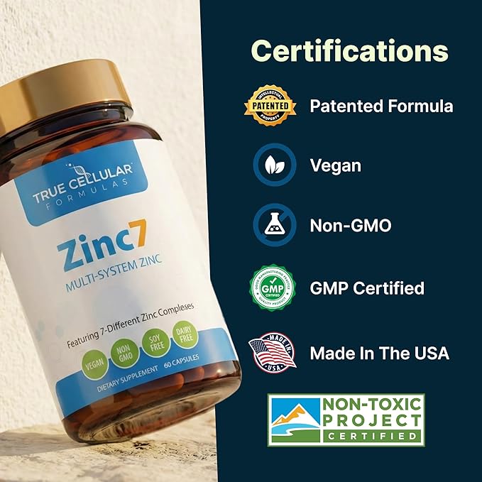 Zinc7: 7-in-1 Zinc Complex 50mg - Maximum Absorption for Immune Defense, Deep Sleep & All-Day Energy | Hormone Balance, Mental Focus & Metabolism Support | 60 Vegan Capsules
