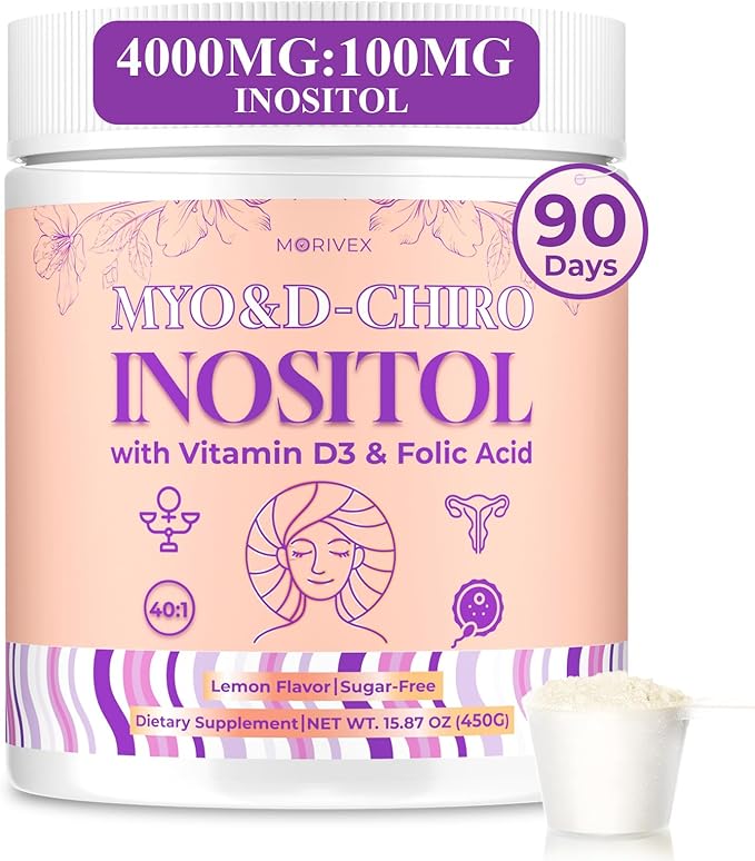90-Day Myo-Inositol & D-Chiro Inositol Supplement for Women, Fertility Supplements Hormonal Balance for Women Ovarian Health Support, High 4000mg:100mg Inositol Powder with Folic Acid & Vitamin, Vegan