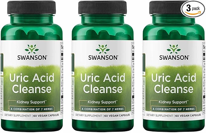 Swanson Uric Acid Cleanse - Natural Supplement Promoting Kidney Support - Features a Powerful Combination of 7 Herbs - (60 Veggie Capsules) 3 Pack