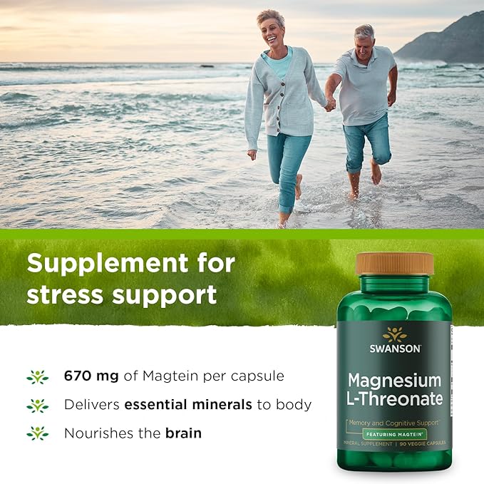 Swanson Magnesium L-Threonate Brain and Cognitive Health Supplement for Professionals Seeking Mental Clarity - 96 mg Magnesium per Serving (90 Vegan Capsules)