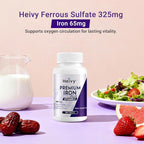 Heivy Ferrous Sulfate 325mg, Iron 65mg, Iron with Vitamin C – High Potency Iron Supplement for Women & Men – Premium Pure Ingredients, Gentle on Stomach, 240 Tablets, Made in USA