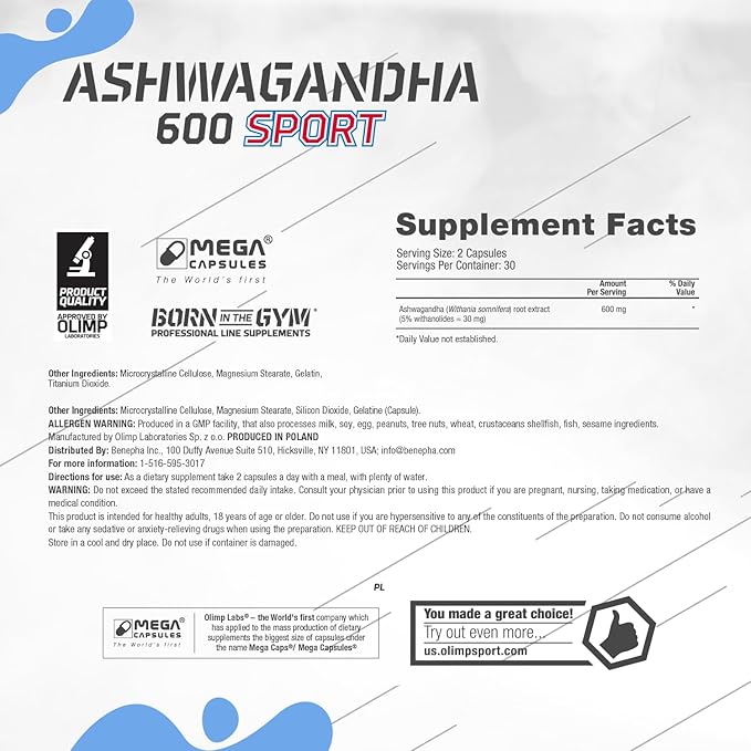 OLIMP Ashwagandha KSM-66 – 60 Vegan Capsules - Organic Ashwagandha Capsules for Stress Relief, Energy & Focus – Adaptogen Supplement - 5% Withanolides
