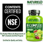 NATURELO Vitamin B Complex, 240 Capsules, Vegan, CoQ10, Methyl Folate, Biotin, Fruit & Veg Blend, Supports Energy and Healthy Stress Response, Super B Complex Vitamins for Women and Men