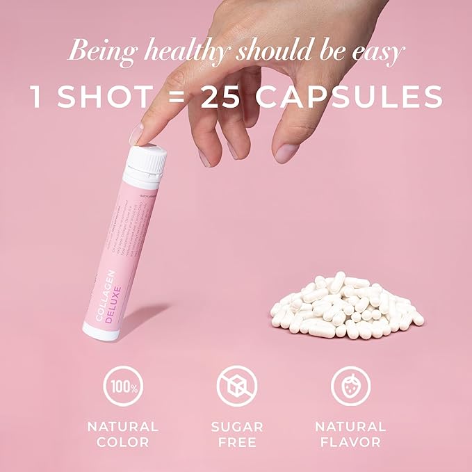 Swedish Collagen Deluxe | 12,500 mg Hydrolyzed Marine Collagen Liquid Supplement - 30 x 25 ml Daily Shots | Hyaluronic Acid, Biotin and Vitamin C for Healthy Hair, Skin, Nails and Joints | Sugar-Free