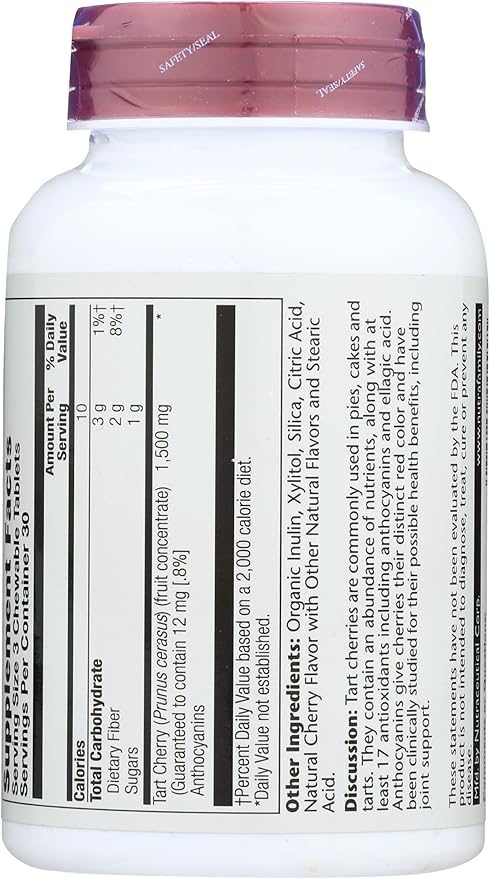 SOLARAY Guaranteed Potency Tart Cherry Fruit Extract, Chewable, Cherry (Btl-Plastic) 500mg | 90ct