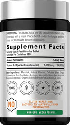 Horbäach B12 Vitamin 5000 mcg | 120 Fast Dissolve Tablets | Sublingual Methylcobalamin | Natural Berry Flavor | Vegan, Non-GMO & Gluten Free Supplement