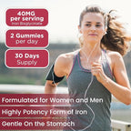 Iron Gummies Supplement for Women & Men, Kids Iron Supplements for Anemia with Vitamin C, B12, Folate - Blood Builder & Energy Support for Iron Deficiency - Sugar Free Strawberry Flavor, 60 Gummies