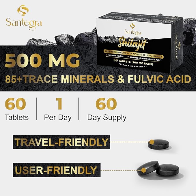 30,000 MG Shilajit Tablets, 100% Shilajit Pure Tablets for Women & Men, Himalayan Organic, Fulvic Acid & 85+ Trace Minerals, Resin Supplement for Energy and Immune System, 120 Counts