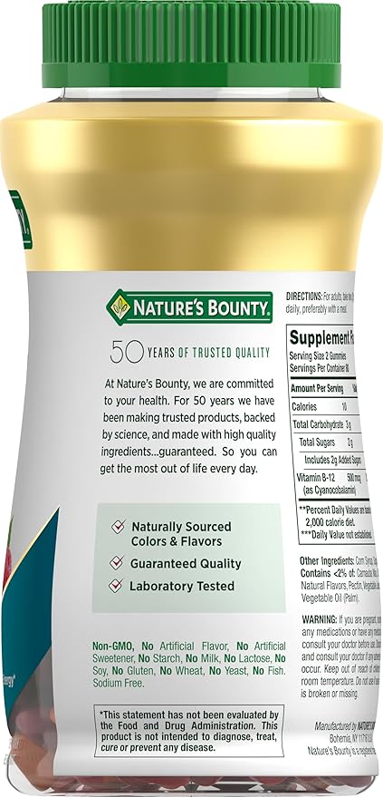 Nature's Bounty Vitamin B12 Gummies, Dietary Supplement, Supports Energy Metabolism and Nervous System Health, Mixed Berry Flavor, 500mcg, 160 Count (Pack of 2)