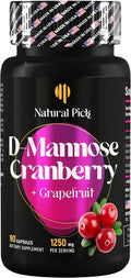 Natural Pick D mannose with Cranberry, 1250mg – Potent dmannose Pills, for Kidney Defense Support and Cleanse andu Urinary Tract Health for Women. Bladder Healt Supplements for Women – 90 Capsules