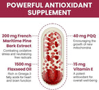 200 mg Pycnogeno with PQQ, Premium French Maritime Pine Bark Extract, Unique Dual-Delivery for Maximum Absorption, Pine Bark Extract for Vascular & Heart & Joint Function - 120 Vegan Softgels