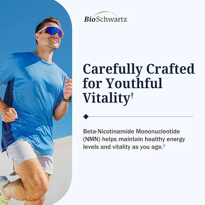 BioSchwartz NMN Supplement - 500mg Nicotinamide Mononucleotide - 30 Servings, 60 Capsules - Made in The USA with Premium Globally Sourced Ingredients, Third-Party Tested, Gluten-Free NMN Supplement