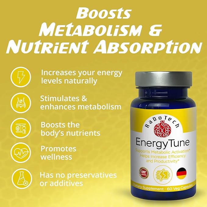 EnergyTune Energy Supplements, Increases Nutrient Absorption and Promotes Overall Health and Immune Support - Non-GMO, Gluten Free, Vegetarian - Veg Capsules (60 Count (Pack of 3))