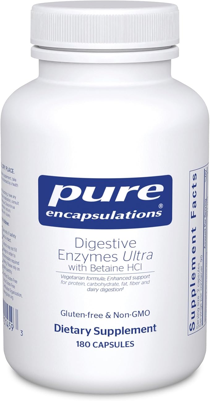 Pure Encapsulations Digestive Enzymes Ultra with Betaine HCl - Vegetarian Digestive Enzyme Supplement to Support Protein, Carb, Fiber, and Dairy Digestion* - 180 Capsules
