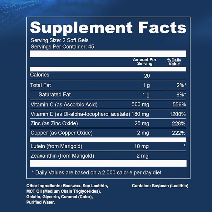 Opti + AREDS 2 Supplements | Vision & Eye Health Supplements for Adults | Includes Lutein, Zeaxanthin, Zinc, and Vitamin C for Macular Support* | 90 Softgels / 45 Servings