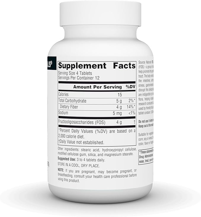 Source Naturals FOS 1000 mg Fructooligosaccharides Probiotic Enhancer - 50 Tablets