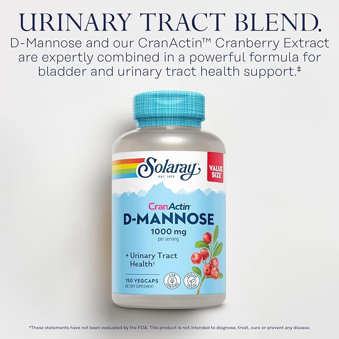 SOLARAY D-Mannose 1000mg with CranActin Cranberry Extract (150ct) and Vitamin C 1000mg with Bioflavonoids (250ct) - Urinary Tract, Bladder Health and Immune Support Bundle - Vegan, 60 Day Guarantee