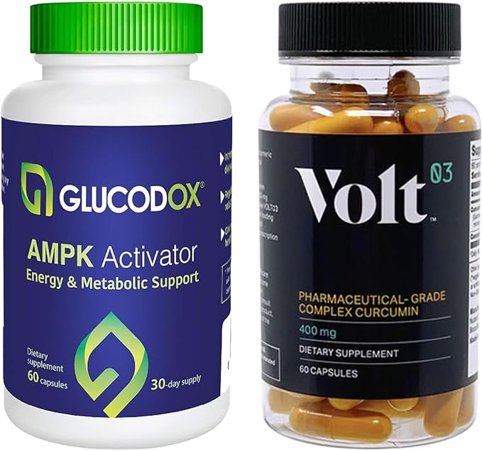 Volt03 Turmeric Curcumin (60 Capsules) + GlucodOX AMPK Activator (60 Capsules) – Complete Wellness Bundle for Joint Health, Metabolic Balance, Energy & Immune Support with Organic Ingredients