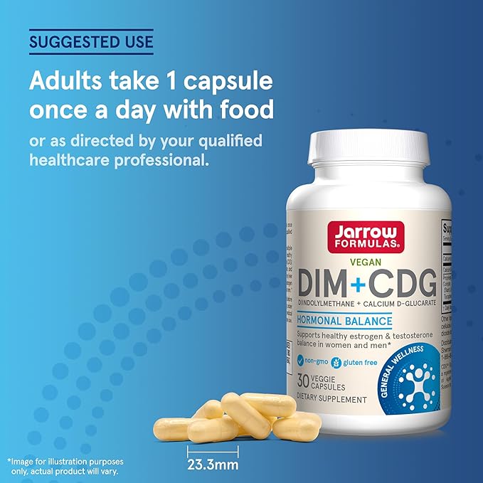 Jarrow Formulas - DIM + CDG Veggie Capsules - - DIM & CDG Supplement - for Hormone Balance - Non-GMO - Gluten Free,30 Count (Pack of 2)