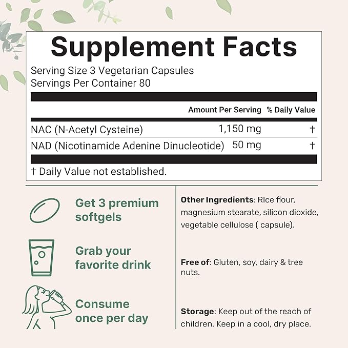 Micro Ingredients NAC with NAD+, 240 Vegetarian Capsules | 1,200 mg Per Serving | 2-in-1 N-Acetyl-L-Cysteine with Nicotinamide Adenine Dinucleotide | Non-GMO, cGMP Manufactured