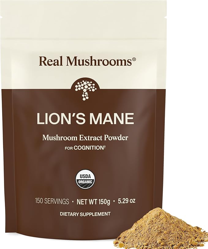 Real Mushrooms Lion’s Mane Supplement Powder - Organic Lions Mane Extract - Functional Mushrooms with Verified Beta Glucans – Functional Blend – Non-GMO, Vegan with 150 Servings