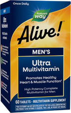 Nature's Way Alive! Men’s Once Daily Ultra Potency Multivitamin Tablets, Complete High Potency Men’s Daily Vitamin Promotes Heart & Muscle Function*, B-Vitamins, Zinc and Antioxidants, 60 Tablets