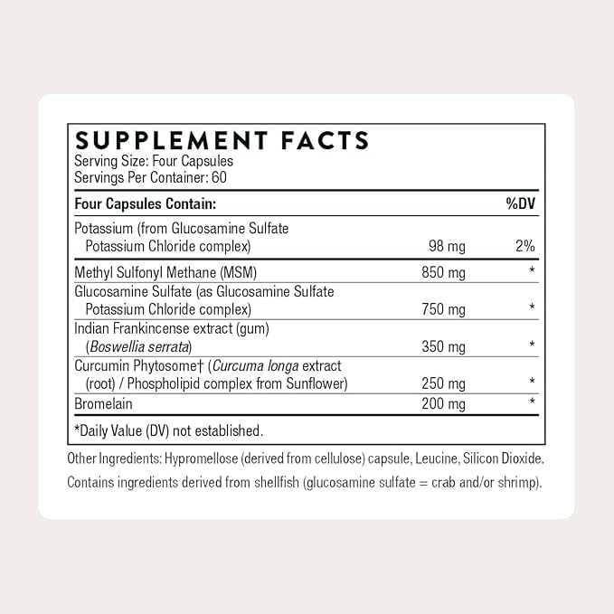 THORNE - Joint Support Nutrients - Formulated with Glucosamine, MSM, Curcumin, Bromelain, Boswellia & Potassium for Joint Support* - Third-Party Certified - Gluten, Dairy & Soy-Free - 240 Capsules