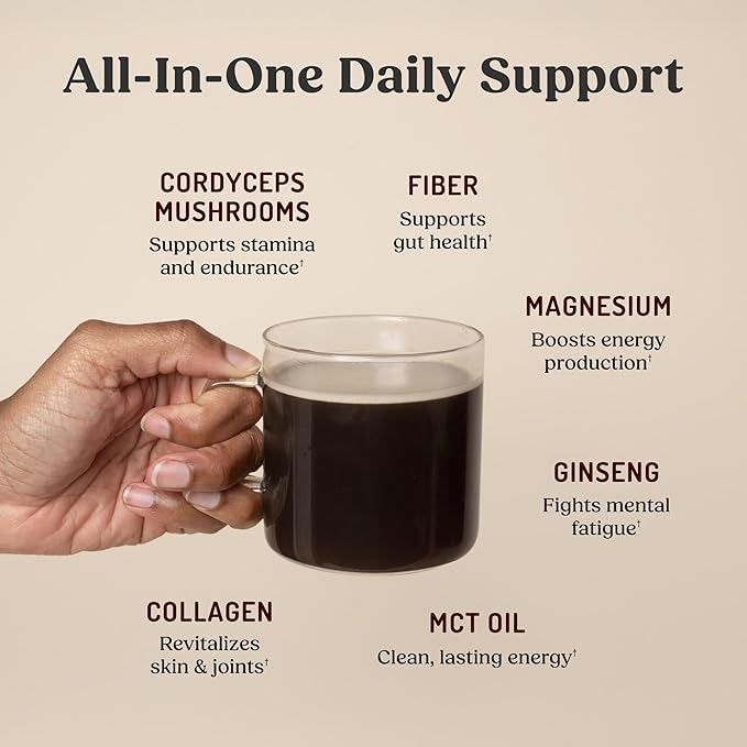 Bulletproof Dark Chocolate Energy Collagen Protein, 19.3 Ounces, Caffeine-Free Fuel with Vitamins and Antioxidants, Blend with Ginseng, Magnesium, Cordyceps Mushroom