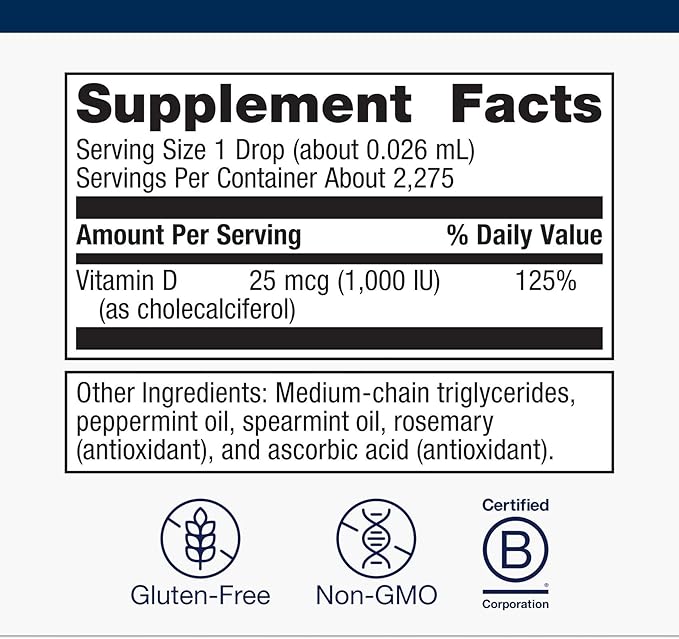 Metagenics Vitamin D3 Liquid Supplement - High Absorbency & Easy to Swallow Liquid Vitamin D3 for Bone Health & Immune Support* - Suitable for Kids - 2 fl oz - 2,275 Servings