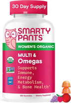 SmartyPants Organic Women's Multivitamin Gummies: Biotin, Methylfolate, Omega 3 (ALA), Vitamin D3, C, Vitamin B12, B6, A, K & Zinc, Inositol, Gluten Free, Vegetarian, 120 Count (30 Day Supply)