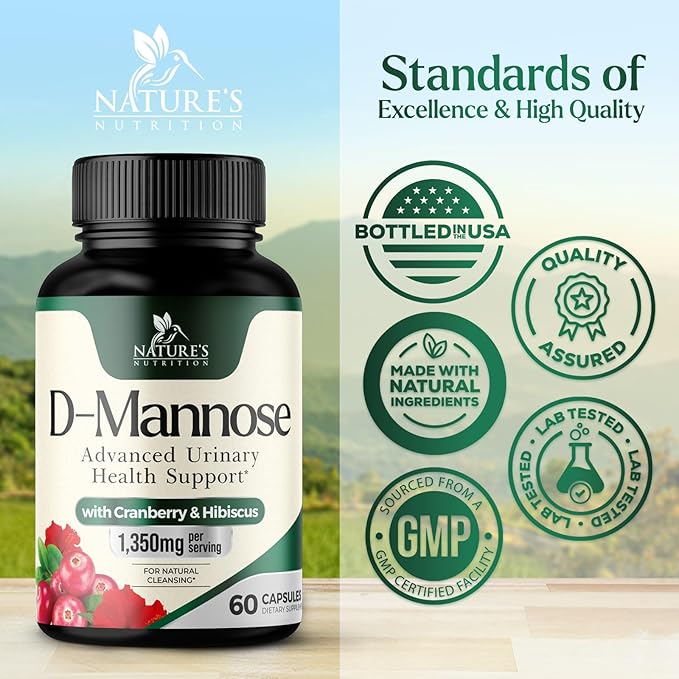 D-Mannose 1000mg Per Serving - Cranberry & Hibiscus - Effective Fast-Acting, Flush The Impurities for Bladder, Urinary Tract Health Support Supplement, for Women and Men, USA Bottled - 60 Capsules