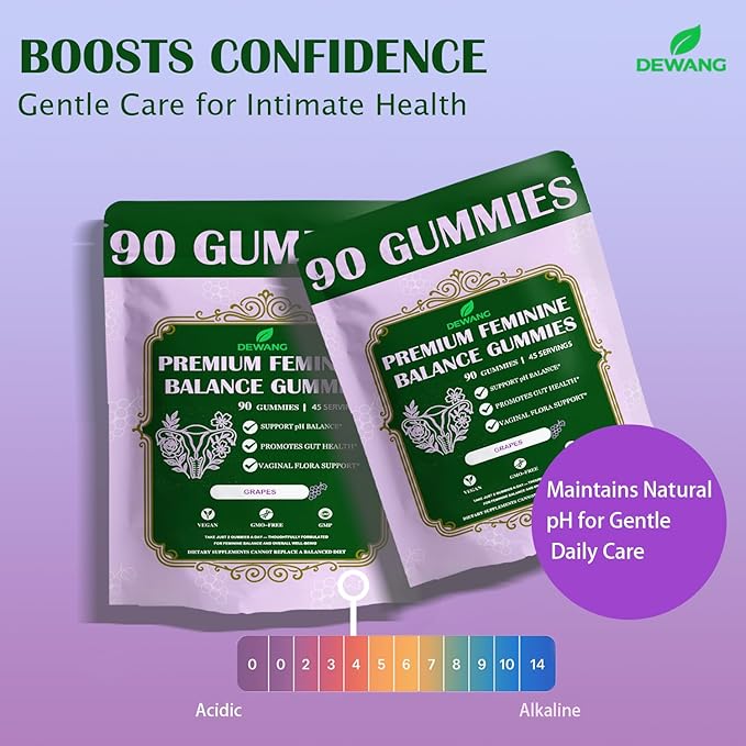 DEWANG Premium Feminine Balance Gummies for Women’s - Immune Support& PH Balance - Vegan, Gluten-Free - Grapes Flavor, 90 Count 45 Servings (2, Grape)