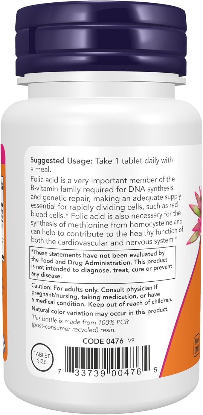 NOW Foods Folic Acid 800 mcg Tabs (Pack of 2)