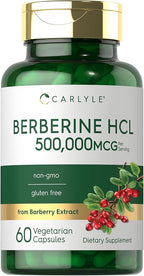 Carlyle Berberine HCL Supplement | 500,000mcg | 60 Capsules | Vegetarian, Non-GMO, Gluten Free