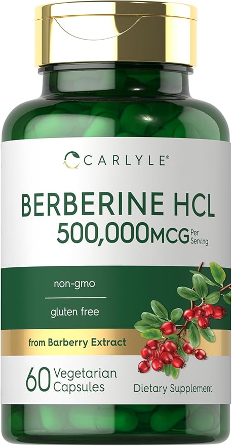 Carlyle Berberine HCL Supplement | 500,000mcg | 60 Capsules | Vegetarian, Non-GMO, Gluten Free
