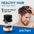 julytiger Biotin 10,000mcg with Collagen Supplement, Biotin (Vitamin B7) for Healthy Skin and Nails,biotin Collagen peptide, for Women and Men - Vegan, Non-GMO, Gluten & Soy-Free - 60 Tablets