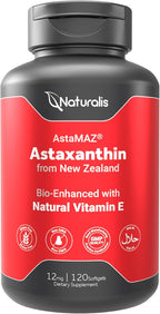 Naturalis New Zealand Astaxanthin (12mg) | Enhanced with Natural Vitamin E | Non-GMO, Soy & Gluten Free | 120 Softgels (4 Month Supply)