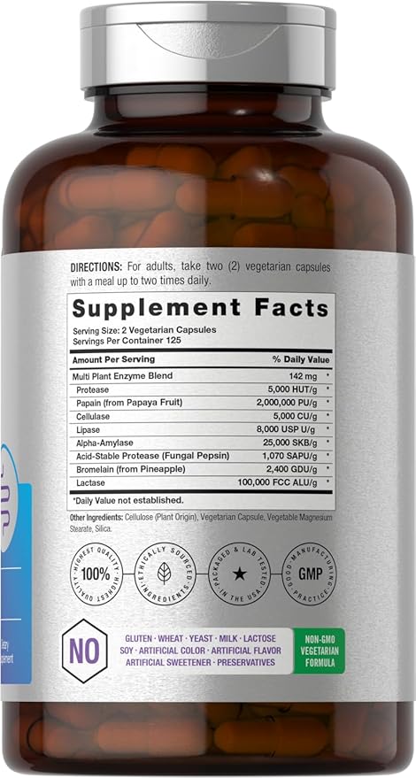 Horbäach Essential Digestive Enzymes | 250 Capsules | Powerful Enzyme Blend for Men & Women | Non-GMO & Gluten Free Supplement