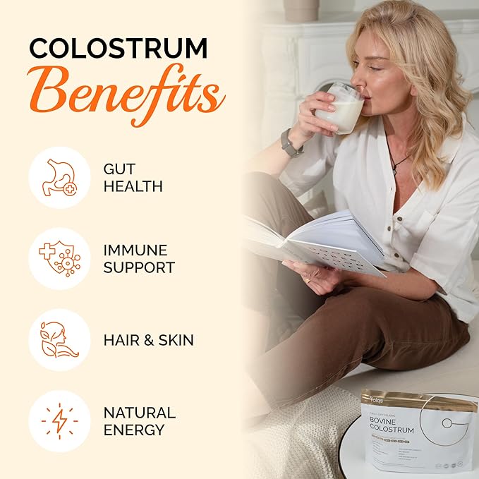 Bovine Colostrum Powder – First-Day Milking for Immune & Gut Support – 60 Servings – Supports Skin & Tissue Health – Made in USA - Amino Acids, Vitamins, Minerals – Kosher - Sustainably Sourced