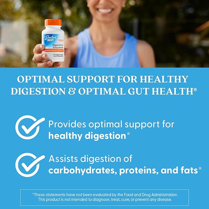 Doctor's Best Digestive Enzymes Supplement for Women & Men - Supports Gut Health, Digestion, & Overall Wellness, Formulated with Amylase, Super Enzyme Blend for Food Break Down, Non GMO - 90 Veg Caps