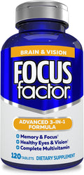 Focus Factor Adults Brain and Vision Supplement, 120 Count - Eye Vitamin, Mineral Supplement & Complete Multivitamin w/Lutein & Zeaxanthin – Brain Supplement for Focus, Concentration, Memory